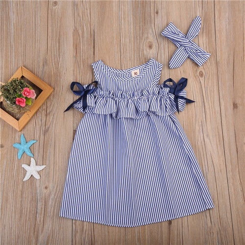 2pcs/set Girl Striped Dress Baby Off The Shoulder