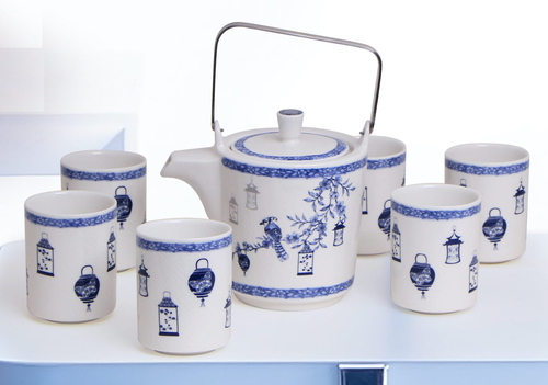 Teapot and 6 Mugs Set, Lanterns