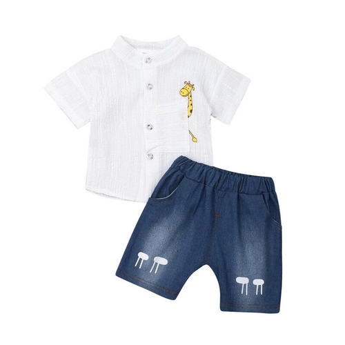 2PCS Kid Baby Boy Cotton Tops Gentleman Shirt Jean