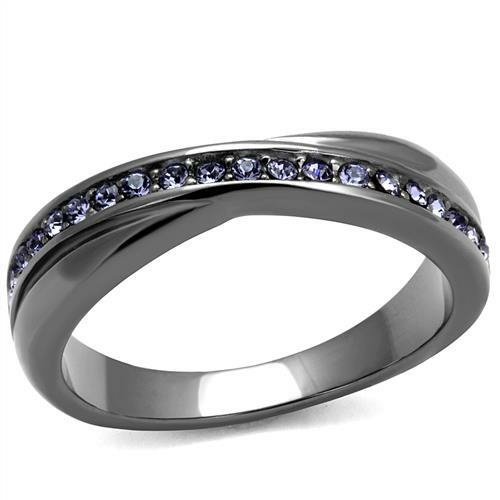 Women IP Light Black Stainless Steel Ring with Top Grade Crystal in Ta