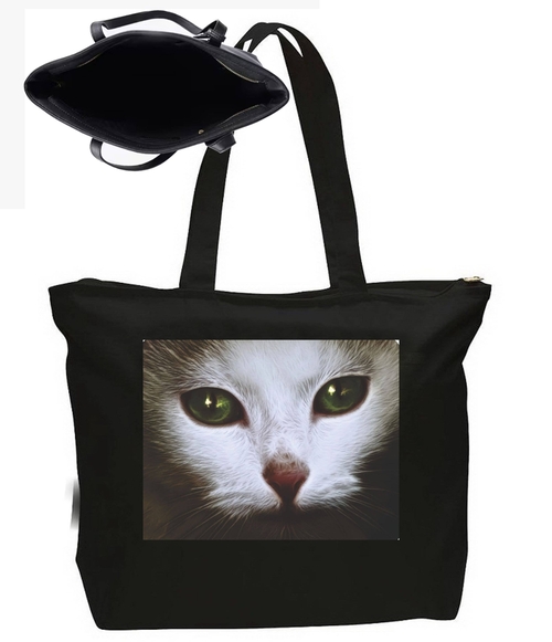 Cat Kitten Face eyes  Large New Zipper Tote Bag