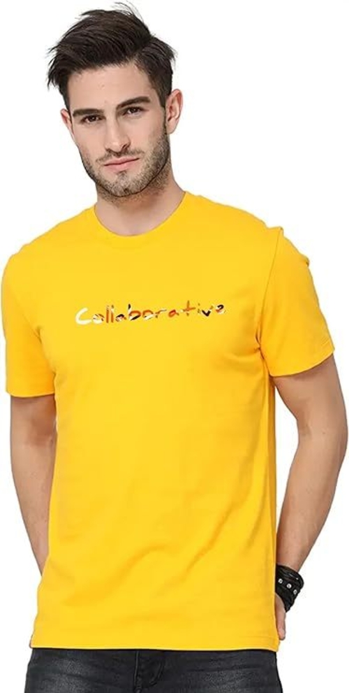 ROUND NECK HALF SLEEVES PRINTED "COLLABRATIVE" TSHIRT FOR MEN (Size-L)