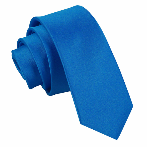 Plain Satin Skinny Tie - Electric Blue