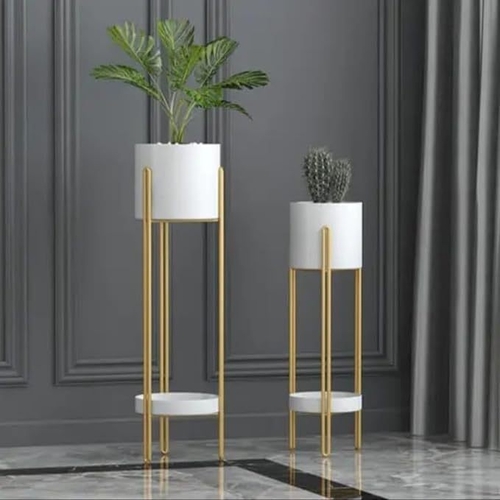 Metal Planter Stand and Pot Set of 2 Golden Indoor Planter Stand for