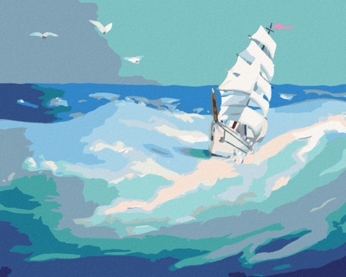 Zuty - Paint by Numbers - WHITE SAILING SHIP ON THE WILD SEA (D. RUSTY