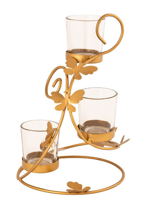 Gold-Toned Handcrafted Metal Tea Light Candle Holder size - 6 x 5.5 cm