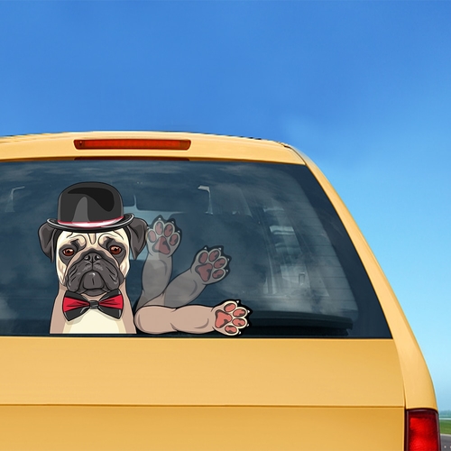 Car Styling Rear Dog in a Black Hat Waving