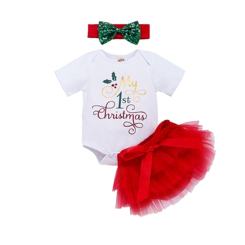 Pudcoco 3PCS My 1st Christmas Dress Newborn kids