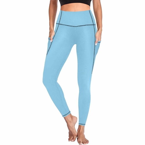 Womens Leggings with Pockets - Fitness Pants / Light Blue