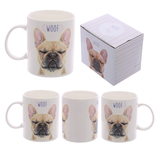 Fun Porcelain Mug - WOOF French Bulldog Design
