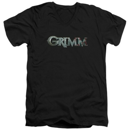 Trevco Grimm-Bloody Logo Short Sleeve Adult 30-1 V-Neck Tee, Black