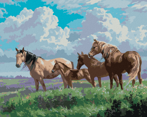 Paint by Numbers - HORSES AND FOAL IN A MEADOW (ABRAHAM HUNTER)