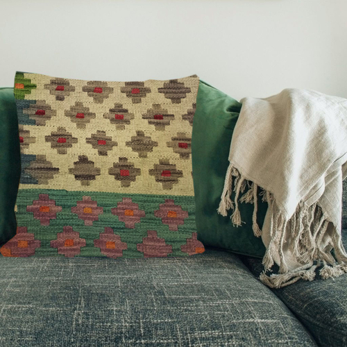 Kilim Handwoven Camo Green Cushion Cover