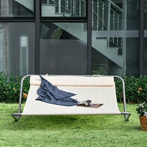 Outsunny Rocking Sun Lounger Double Hammock Bed with Steel Frame and