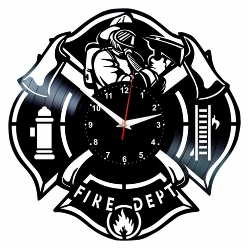 FIRE DEPARTMENT ARTWORK HANDMADE VINYL RECORD WALL CLOCK