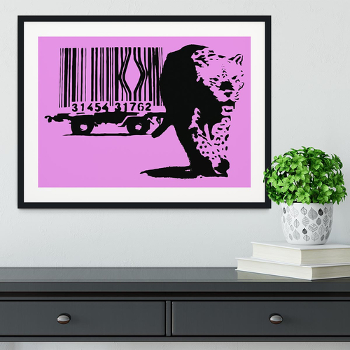 Banksy Barcode Leopard Purple Framed Print
