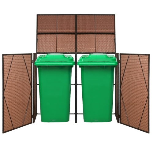 Double Wheelie Bin Shed Poly Rattan 60.2"x30.7"x47.2" Brown