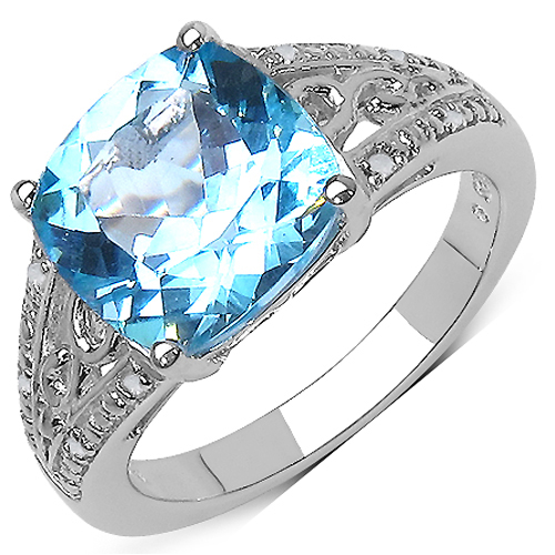 5.05 Carat Genuine Blue Topaz and 0.05 ct.t.w Genuine Diamond Accents