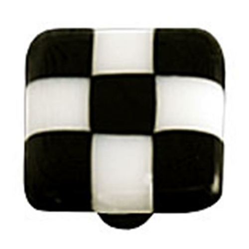 Hot Knobs HK7005-KB Black & White Squares Glass Cabinet Knob - Black P