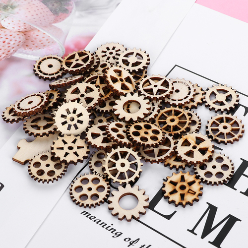 50pcs/set 25mm Mixed Natrual Wooden Wheel Gear