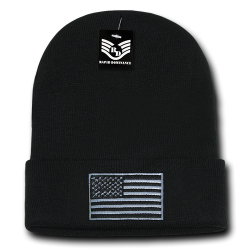 RapidDominance R94-USA2-BLK USA Flag Cuff Beanies, Black