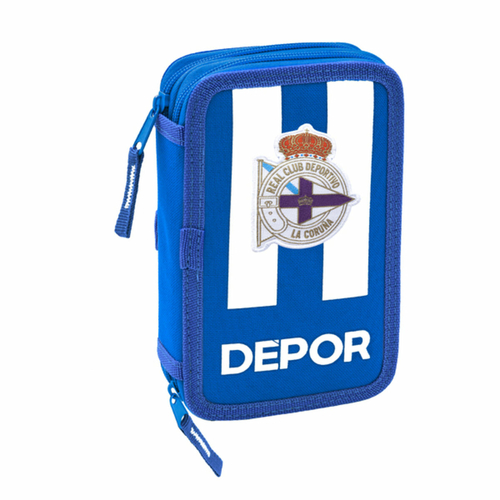 Double Pencil Case R. C. Deportivo de La Coruña Blue White 12.5 x 19.5