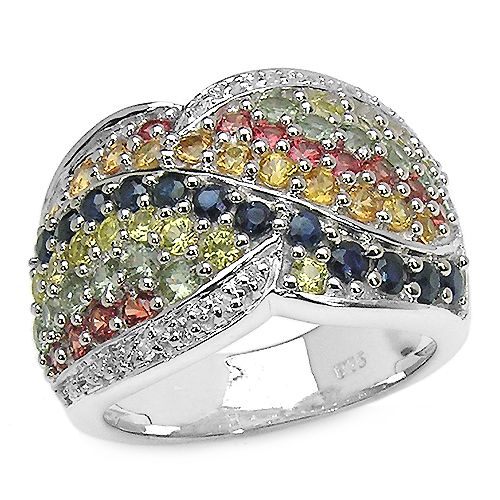 3.07 Carat Genuine Multi Sapphire .925 Sterling Silver Ring