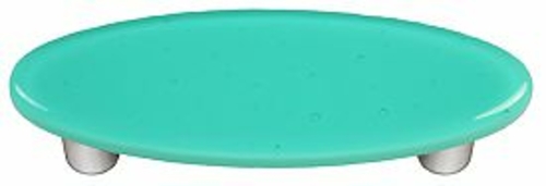 Hot Knobs HK1026-POA Light Aqua Blue Oval Glass Cabinet Pull - Aluminu