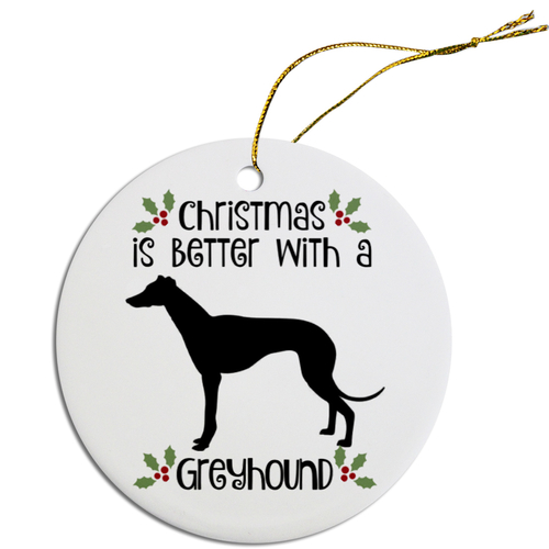 Mirage Pet ORN-R-B42 Breed Specific Round Christmas Ornament - Greyhou