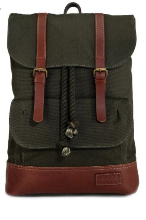 Men Olive Green & BROWN Leather Backpack