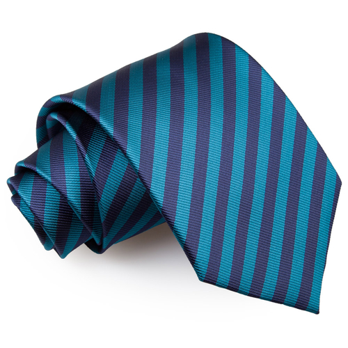 Thin Stripe Classic Tie - Navy Blue & Teal