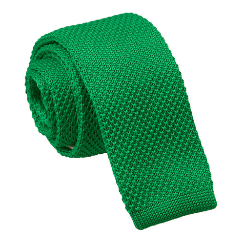 Plain Knitted Skinny Tie - Forest Green