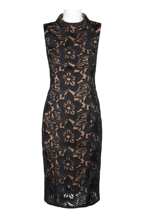 Adrianna Papell High Neck Sleeveless Zipper Back Bodycon Floral Lace