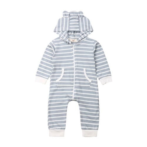 0 18M Newborn Baby Boy Girl Stripe Romper Long