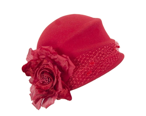 Red cloche bucket felt hat