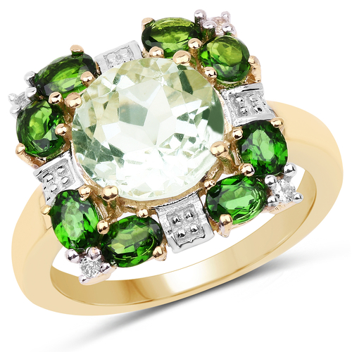 14K Yellow Gold Plated 5.36 Carat Genuine Green Amethyst, Chrome