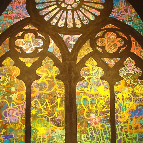 Banksy Stained Glass Window Canvas Print or Poster