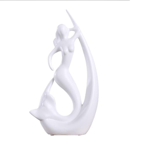 Ceramic Home Decor Creative Mermaid Shape Figurine (Pack of 1,White)