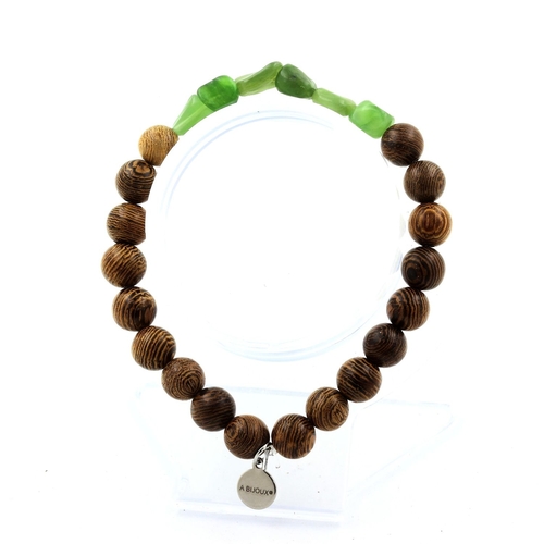 Nephrite Jade from Siberia (Russia) + wood Bracelet 8 mm Beads.