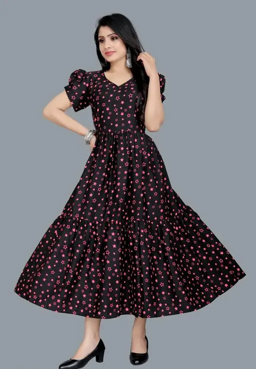 Women's Printed Crepe Stitched Anarkali Gown (Black) (Size M)