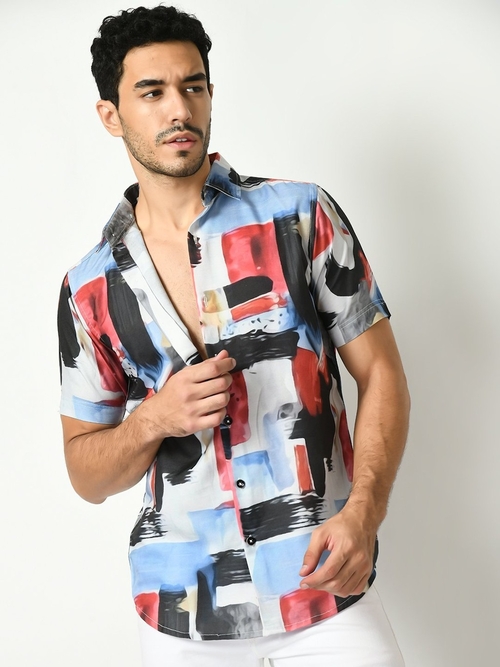 Men's Abstract Printed Half Sleeves Casual Shirt (Size-S)