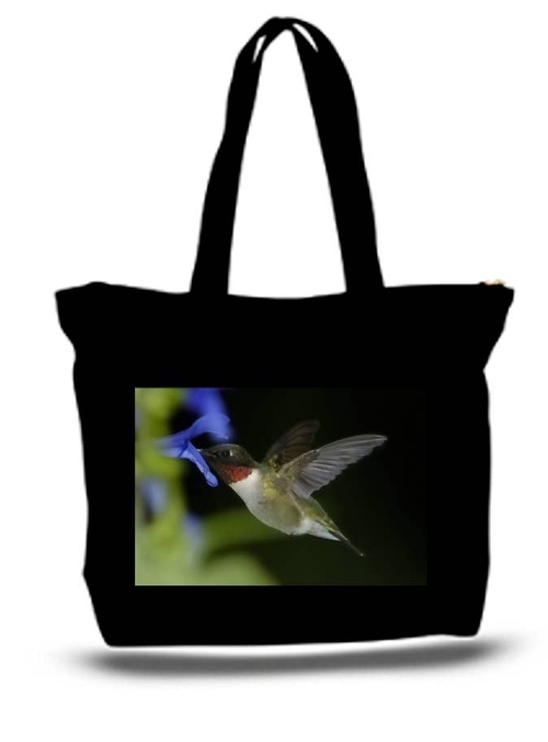 Hummingbird Working Hard Large Tote New Zipper Bag