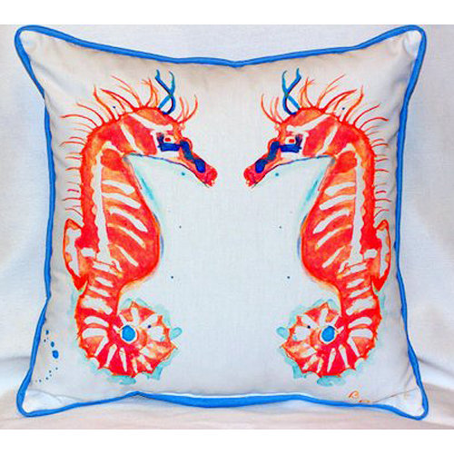 Betsy Drake HJ100 Coral Sea Horses Large Indoor-Outdoor Pillow 18 in.