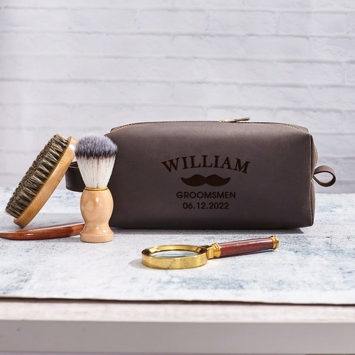 Groomsmen Proposal Gift, Mens Leather Toiletry Bag, Leather Dopp Kit