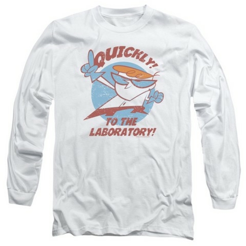 Trevco Dexters Laboratory-Quickly - Long Sleeve Adult 18-1 Tee - White