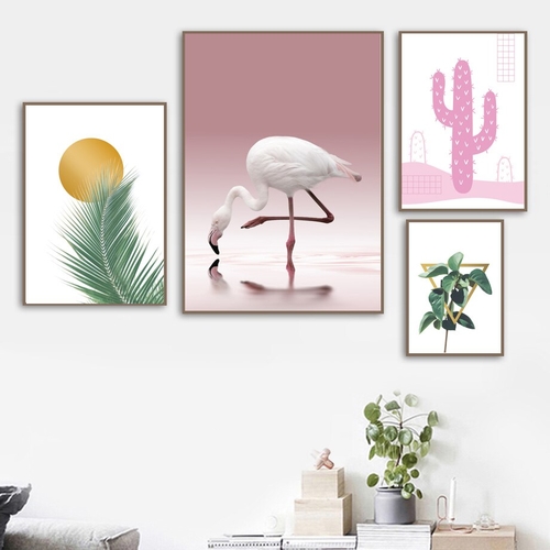 Cartoon Cactus Flamingo Leaf Landscape