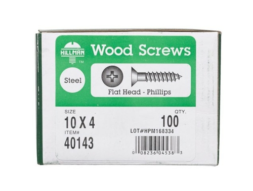 Hillman 40143 10 x 4 in. Phillip Flat Head Zinc Plated Steel Wood Scre