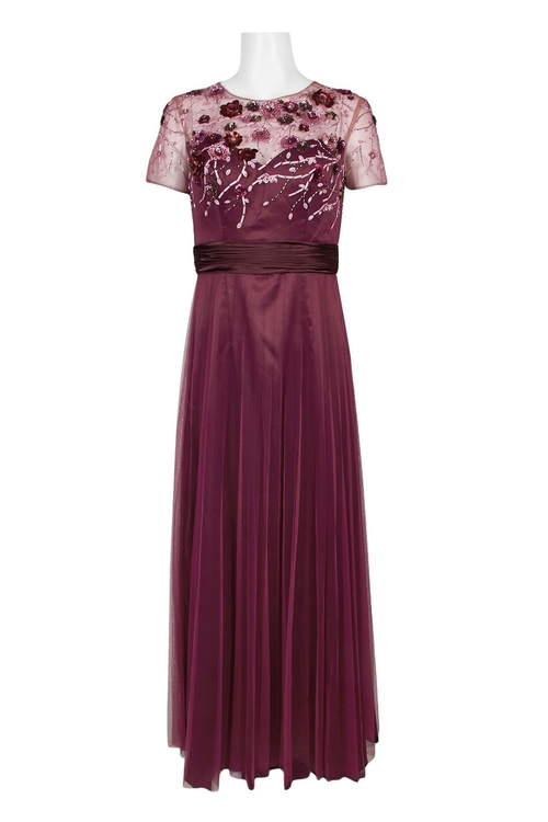 JS Collections Crew Neck Short Sleeve Embellished Bodice Ruched Waist