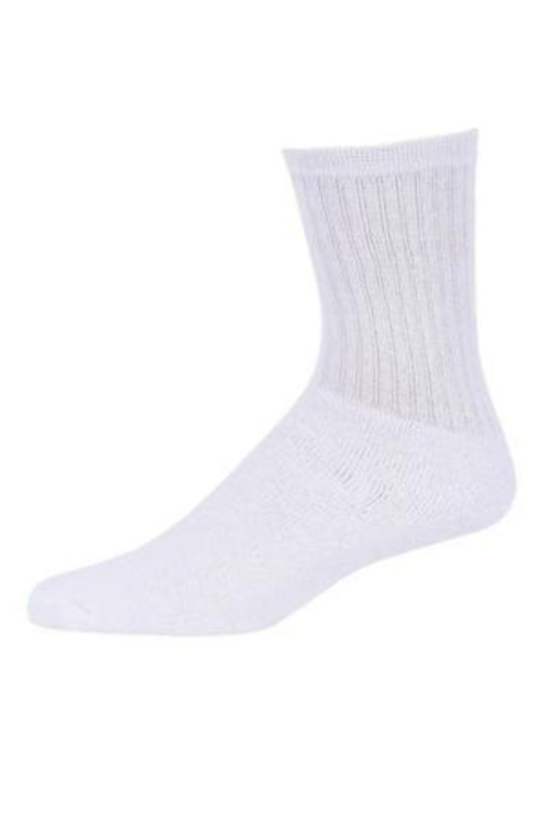 Stretch Knit Cotton Crew Sport Socks - Plain White,10-13