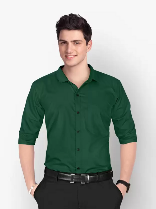 Men Regular Fit Washed Casual Shirt Dark Green Size M